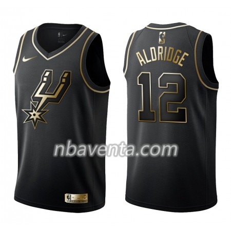 Camiseta Hombre San Antonio Spurs LaMarcus Aldridge 12 Nike Negro Golden Edition Swingman